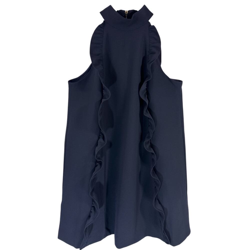 NWT Ted Baker Torriya Navy Blue Ruffle Halterneck Dress Tunic Sz 4 Sleeveless - Picture 3 of 13